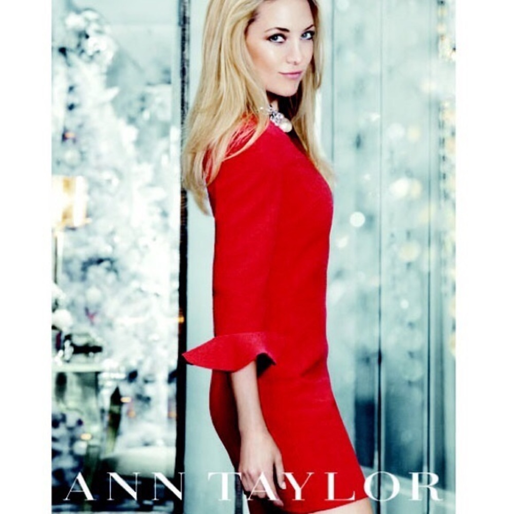 Ann Taylor Red Crepe Shift Dress Sz 8